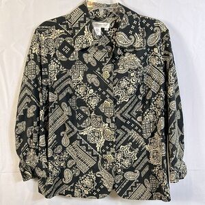 Coldwater Creek Silk Black and Tan Cotton Jacket Size 1X Like New